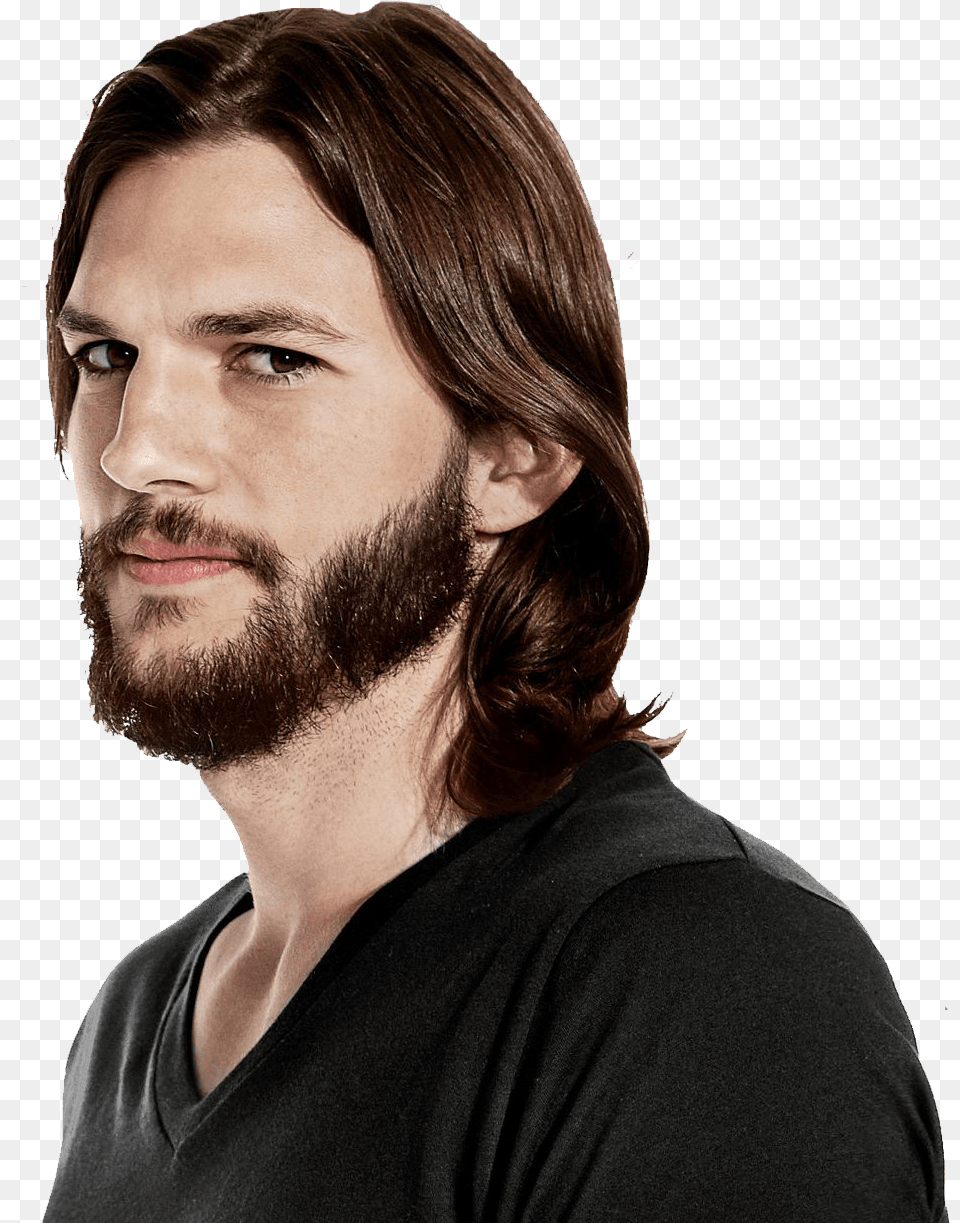 Designer Beard Transparent Background Ashton Kutcher Long Hair Beard, Adult, Face, Head, Male Free Png