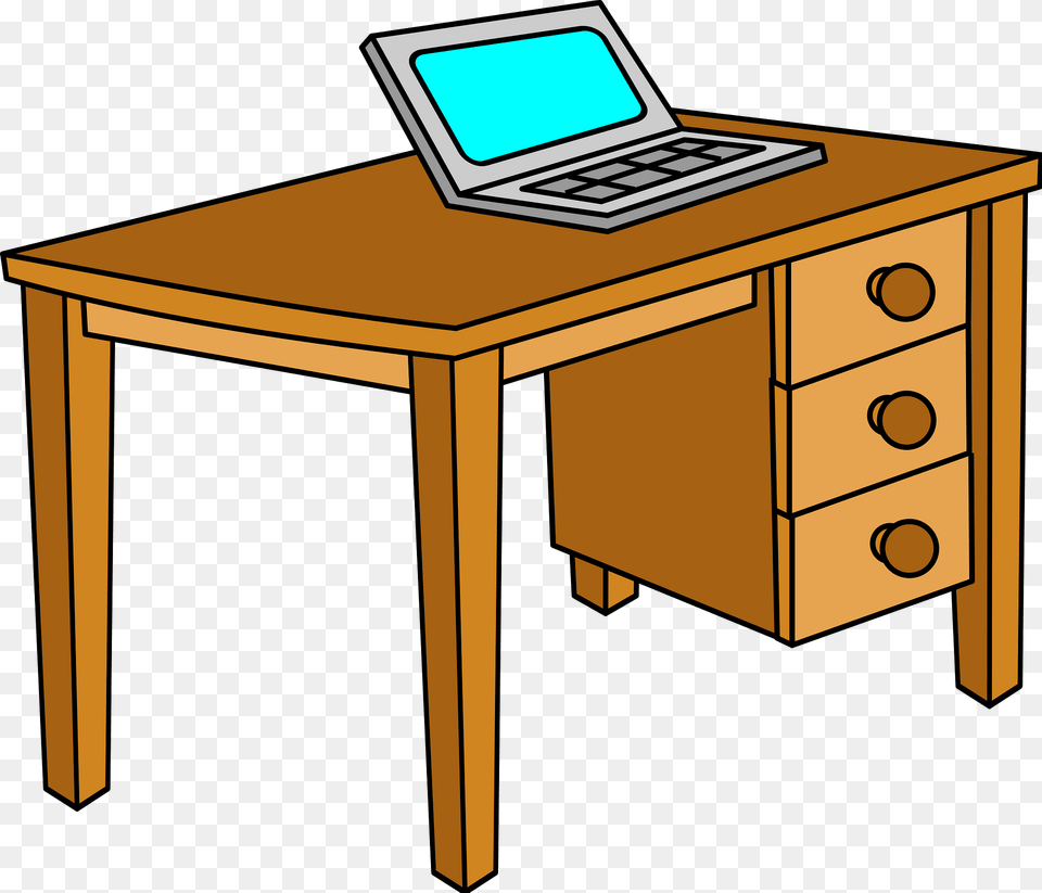 Desk And Laptop Clipart, Computer, Electronics, Furniture, Table Free Transparent Png
