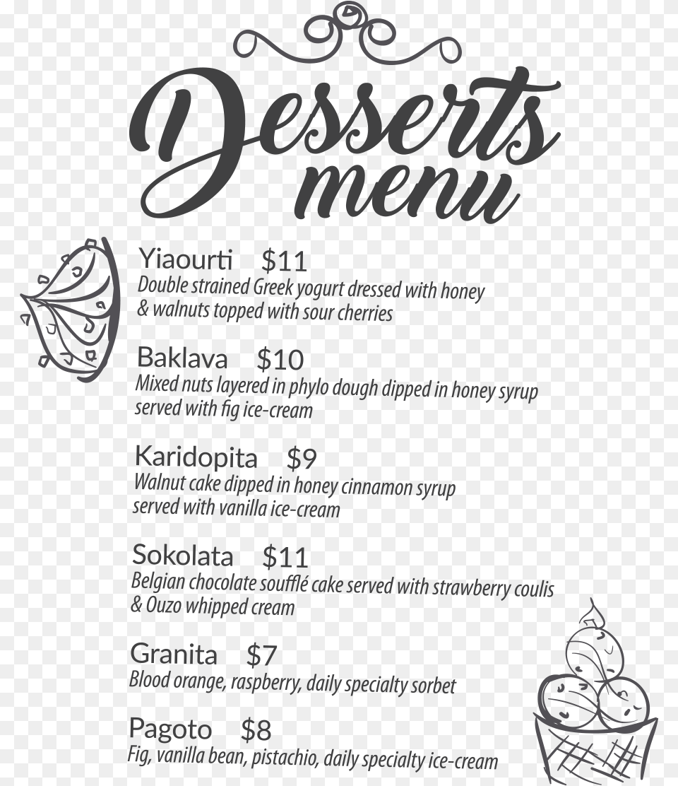 Dessert Menu Black And White, Text Free Png Download