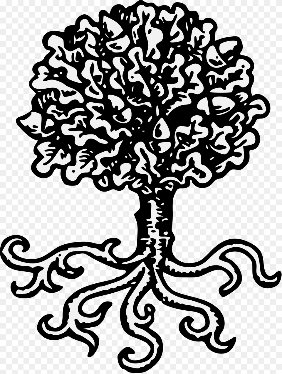 Details Oak Tree With Roots Heraldry, Stencil, Art, Silhouette, Drawing Png