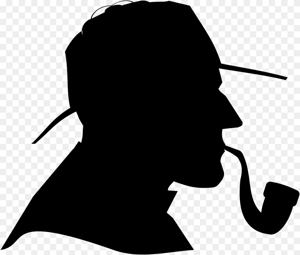 Detective Profile Silhouette, Smoke Pipe, Adult, Male, Man Free Png