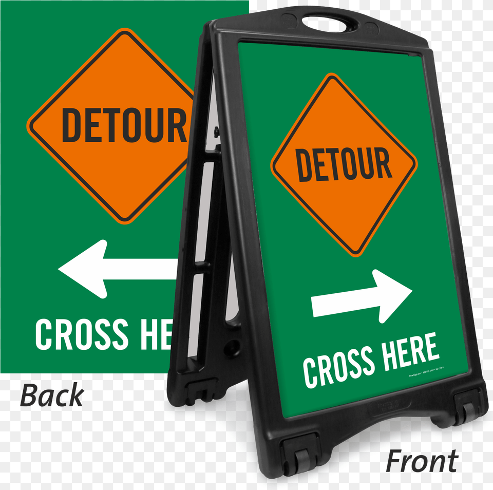 Detour Cross Here Arrow Sidewalk Sign Training In Progress Signage, Symbol, Fence Free Png Download