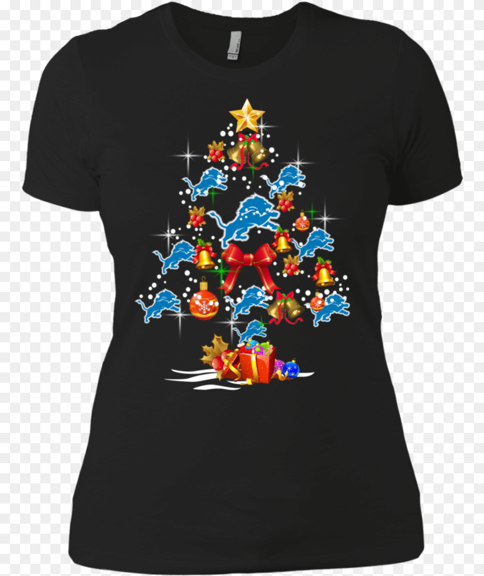 Detroit Lions Christmas Tree Boyfriend T Shirt T Shirt, Clothing, T-shirt, Christmas Decorations, Festival Free Png