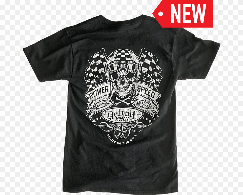 Detroit Muscle Skull And Flags Tee Black New Printing, Clothing, Shirt, T-shirt Free Transparent Png