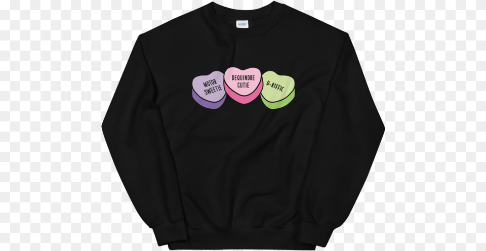 Detroit Valentine Candy Hearts Black Crew Neck, Clothing, Long Sleeve, Sleeve, T-shirt Png Image