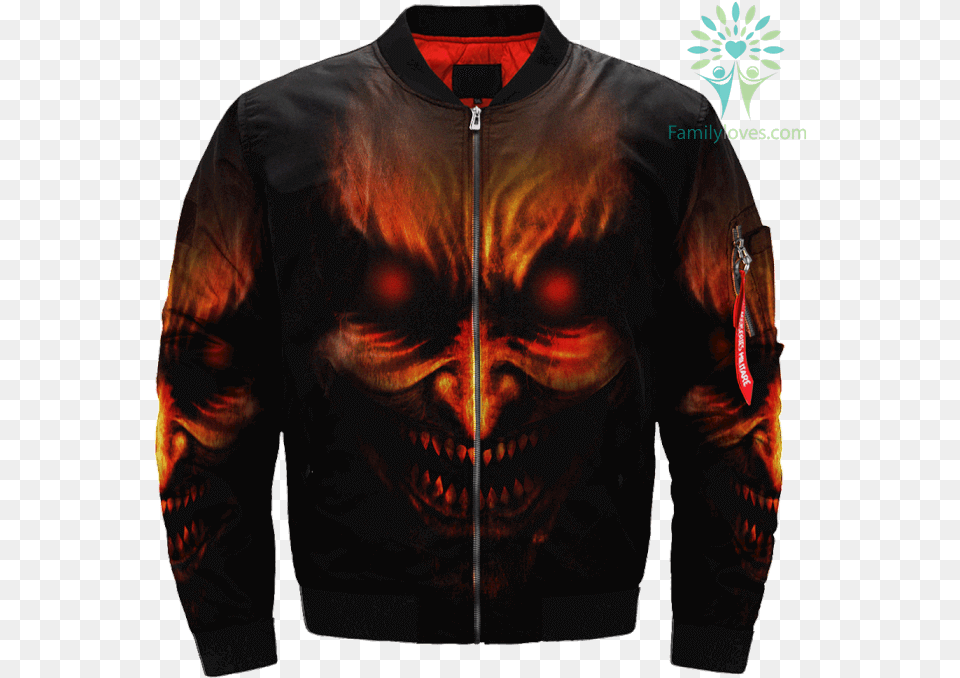 Devil Angel Skull Over Print Jacket Tag Familyloves Jacket, Clothing, Coat, Adult, Person Free Png Download