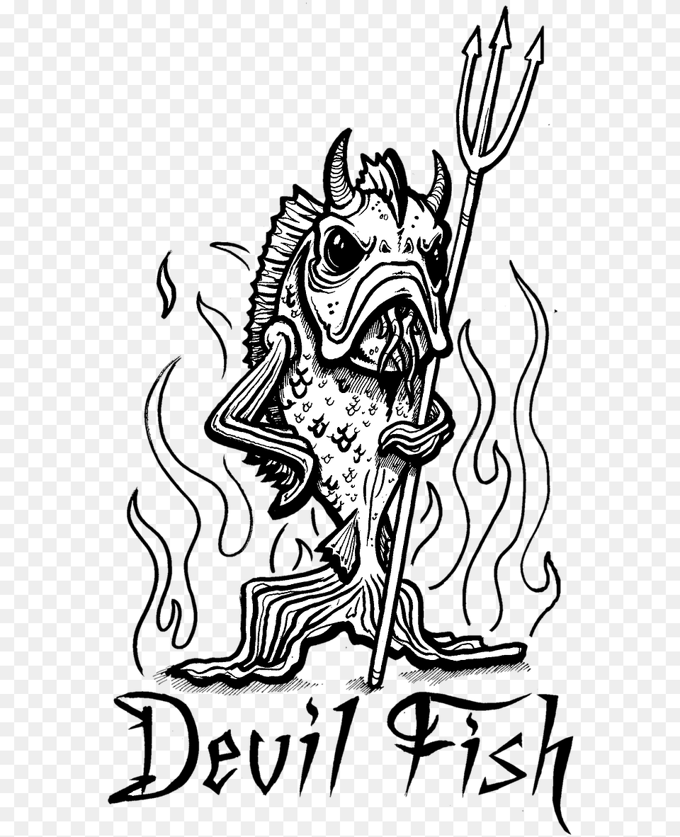 Devil Fish Illustration, Person, Art, Drawing, Trident Free Png