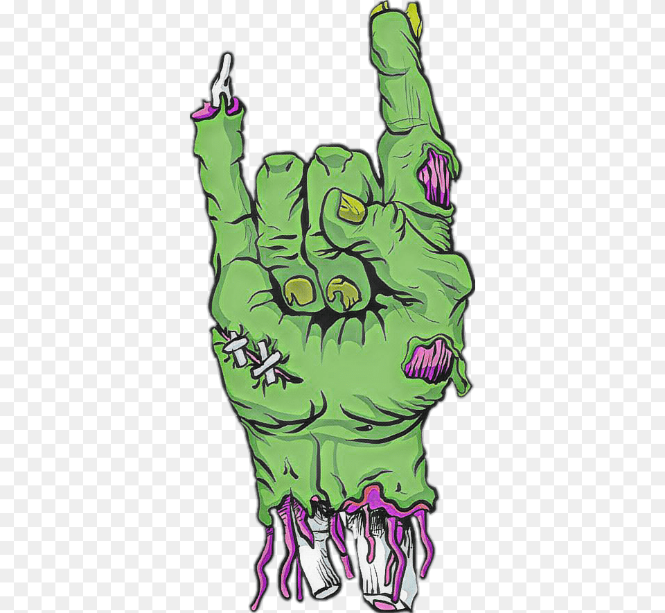 Devil Horns Sticker Horn Zombie Hand Devil Horns, Green, Purple, Book, Comics Png