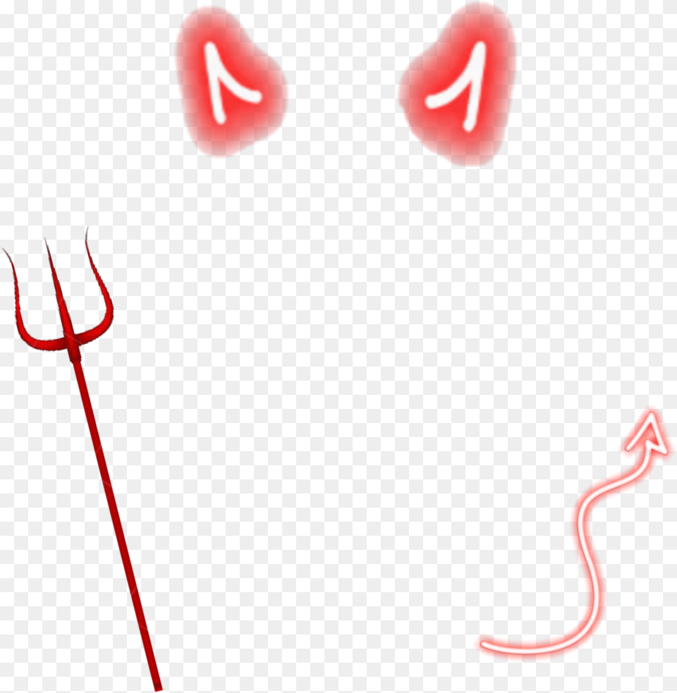 Devil Horns Trident Tail Red Neon Devil Horns And Tail, Cutlery, Fork, Weapon Png Image
