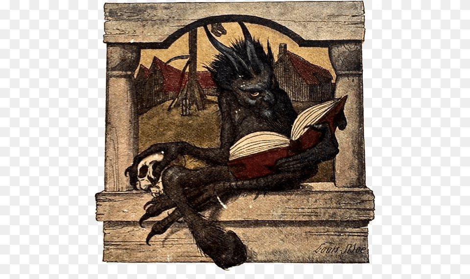 Devil Reads In The Book Of Fate, Art, Painting Free Png