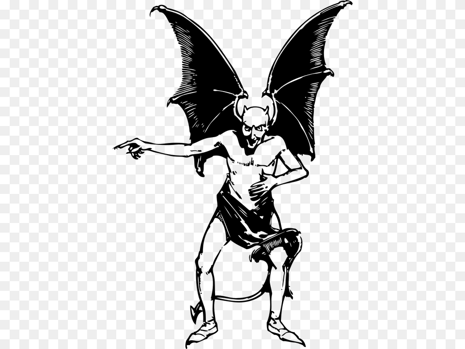Devil Wings Horns Pointing Evil Demon Satan Devil Clip Art, Gray Free Png Download