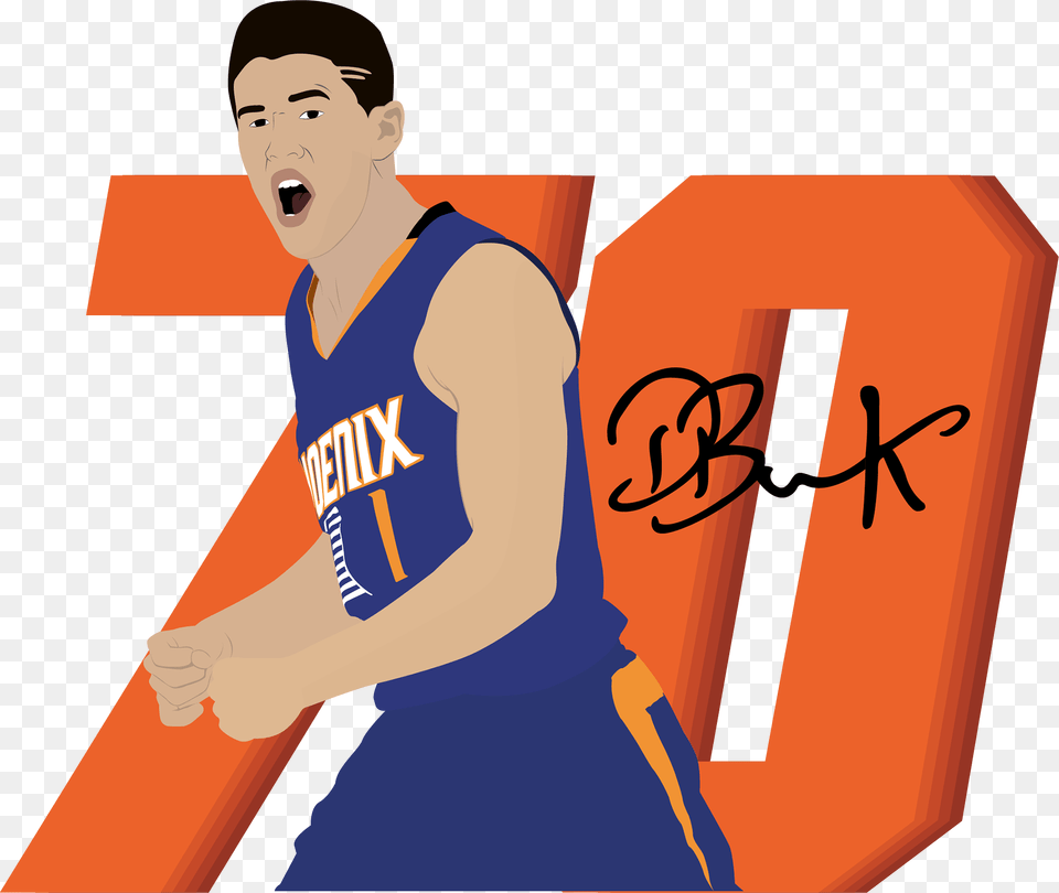 Devin Booker 70 Points Illustration Dribble Basketball, Adult, Male, Man, Person Png