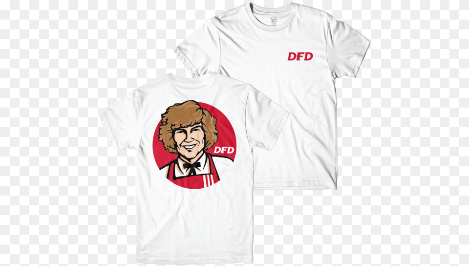 Dfd White Tee Danny Duncan Kfc Shirt, Clothing, T-shirt, Person, Face Png