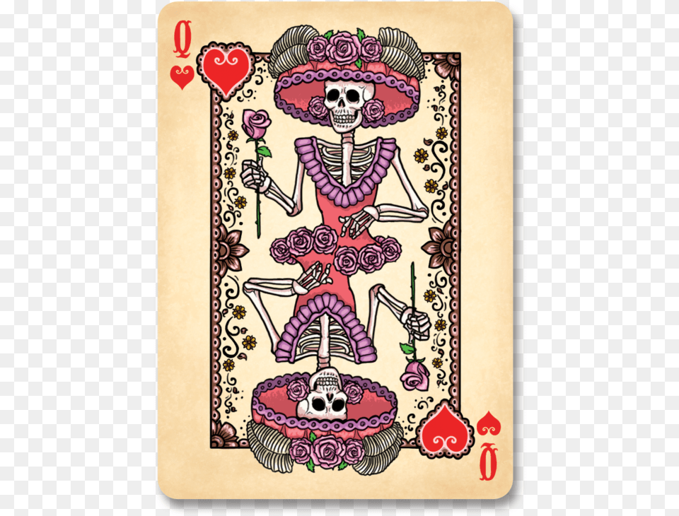 Dia De Los Muertos Bicycle Playing Cards Mexican Queen Of Hearts Playing Card, Home Decor, Baby, Person, Pattern Free Transparent Png