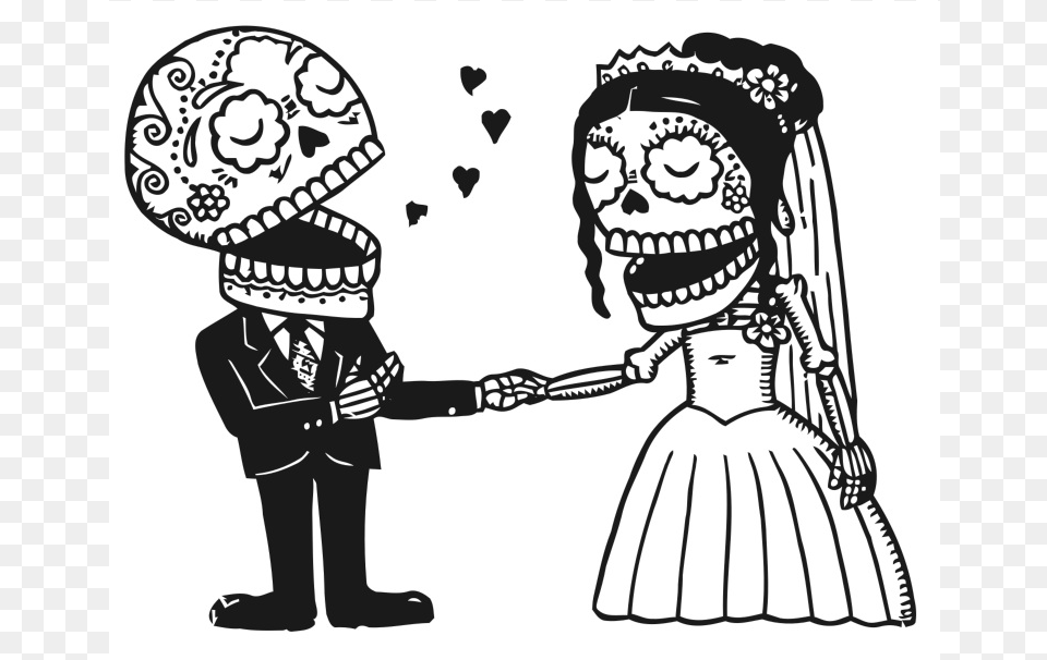 Dia De Los Muertos Bride And Groom Cartoon, Book, Stencil, Comics, Publication Free Png