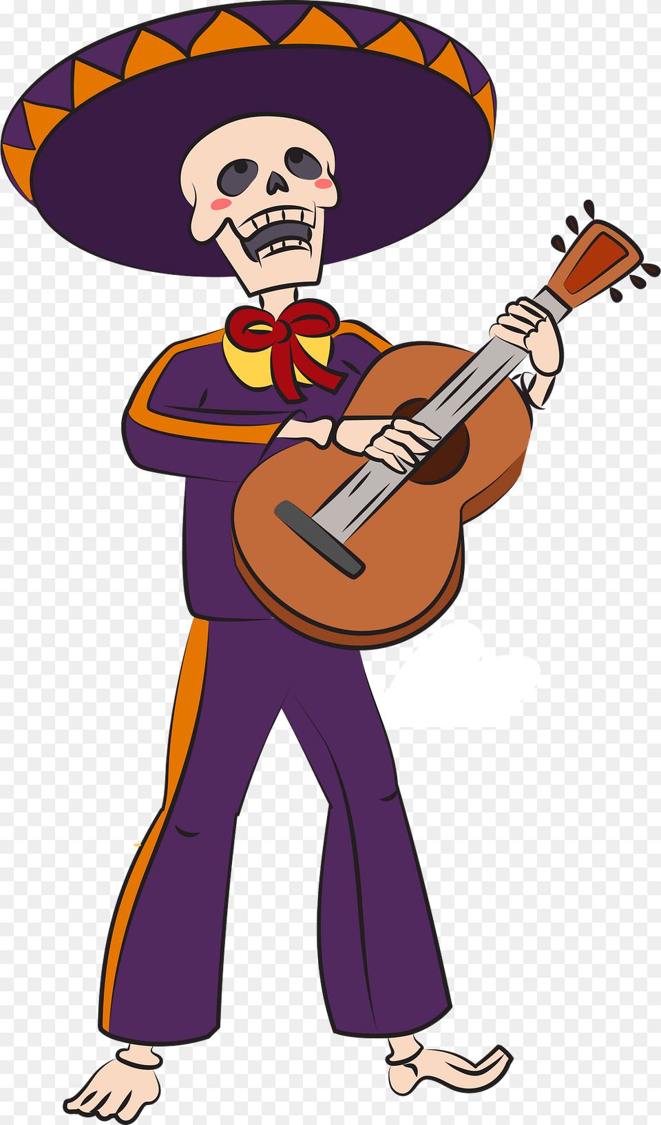 Dia De Los Muertos With Skeleton Playing Guitar Clipart, Hat, Clothing, Person, Baby Free Png