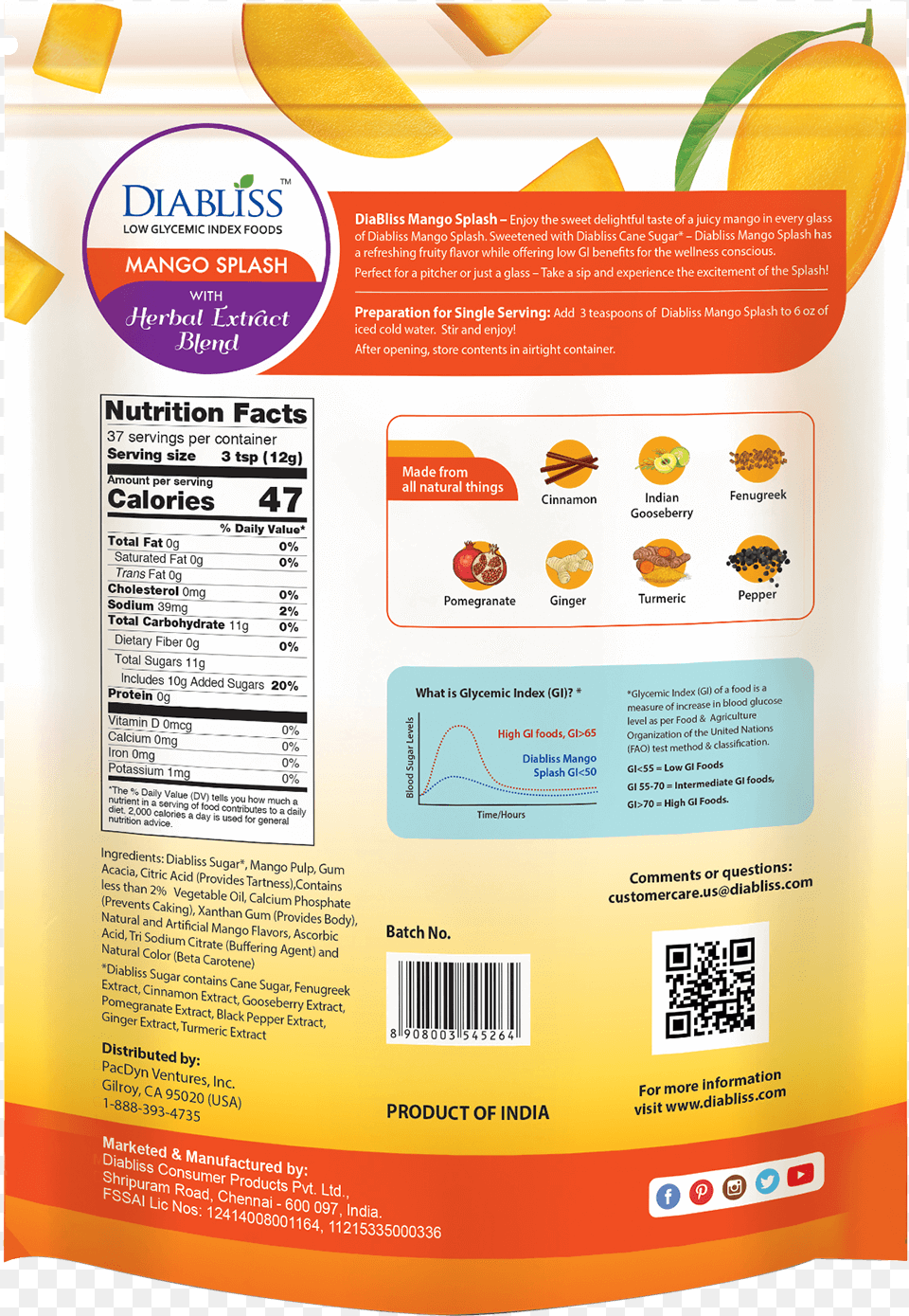 Diabliss Mango Splash Nutrition Label Nutrition Facts Label, Advertisement, Poster, Qr Code Free Png Download