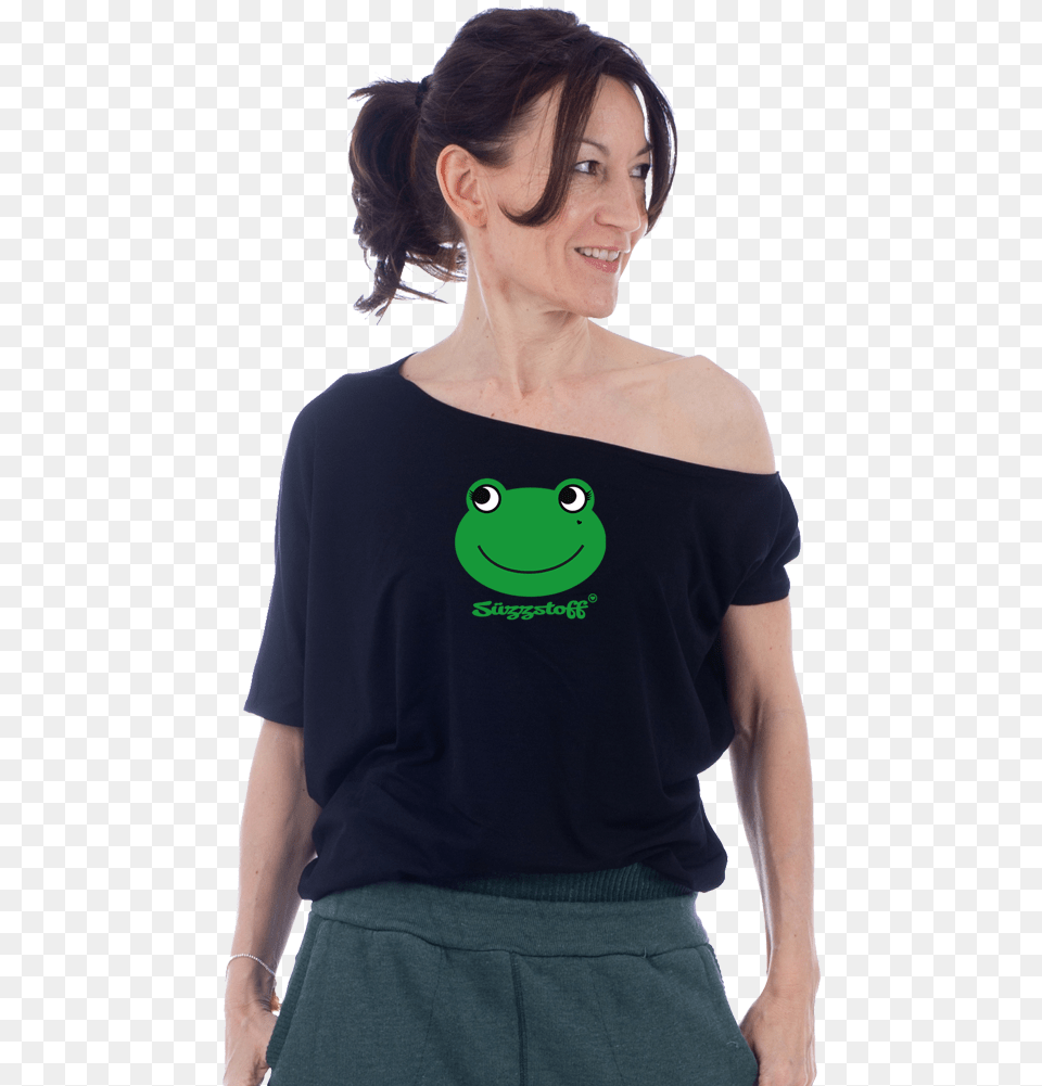 Diagonal Short Sleeves With Frog Toad, Adult, T-shirt, Person, Woman Png