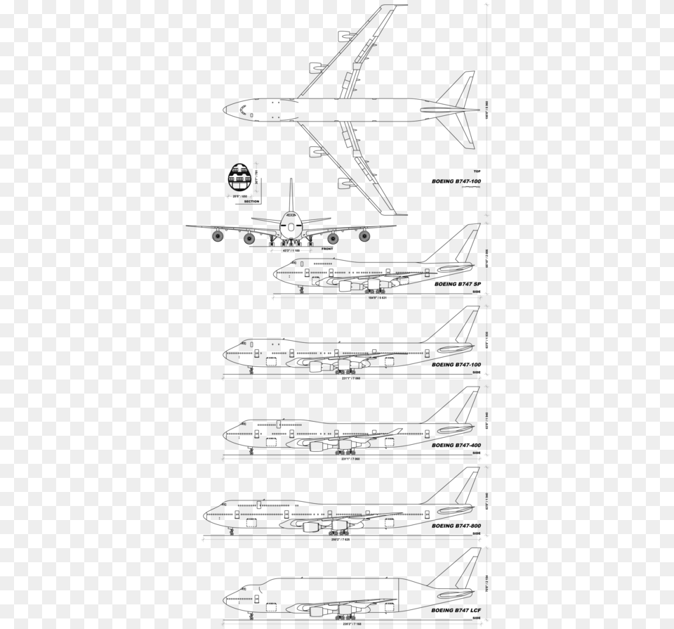 Diagram Of Boeing 747 Variants, Gray Png Image