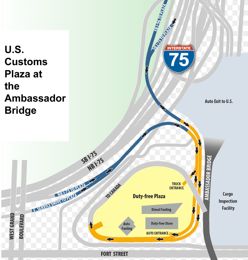 Diagram Of Traffic Flow At The U Ambassador Bridge Border Crossing, Road, Advertisement, Bow, Weapon Png Image