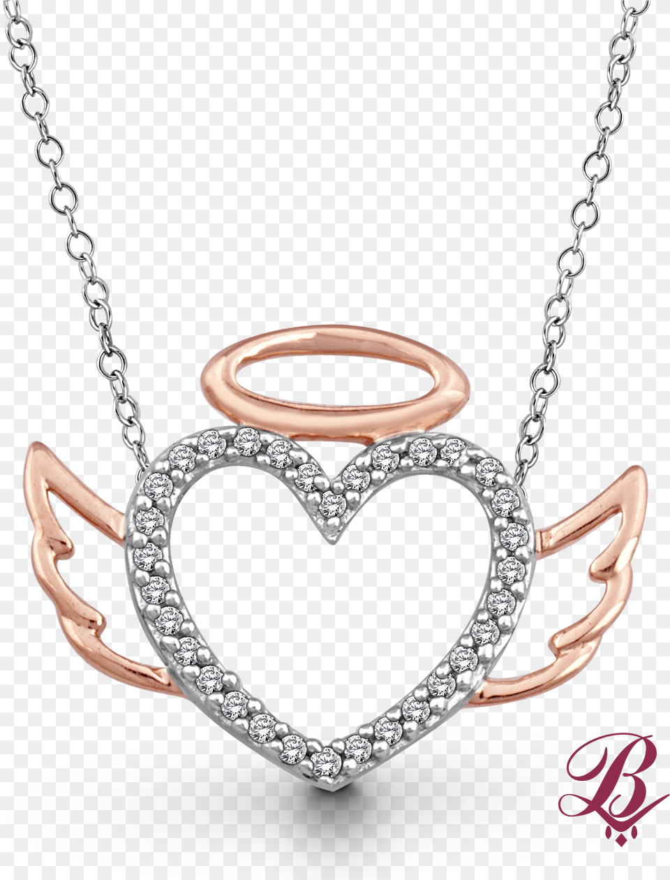 Diamond Accent Angel Halo Winged Heart Necklace, Accessories, Jewelry, Pendant, Gemstone Free Png Download