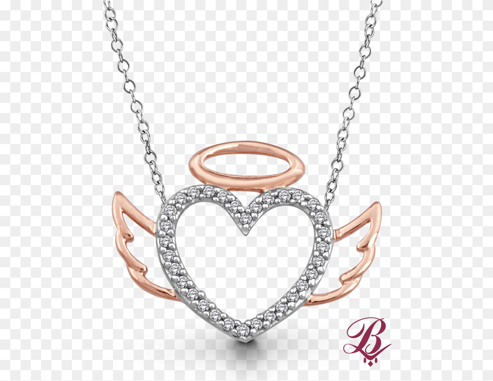 Diamond Accent Angel Halo Winged Heart Small Diamond Pave Heart Necklace, Accessories, Jewelry, Pendant, Gemstone Free Png Download
