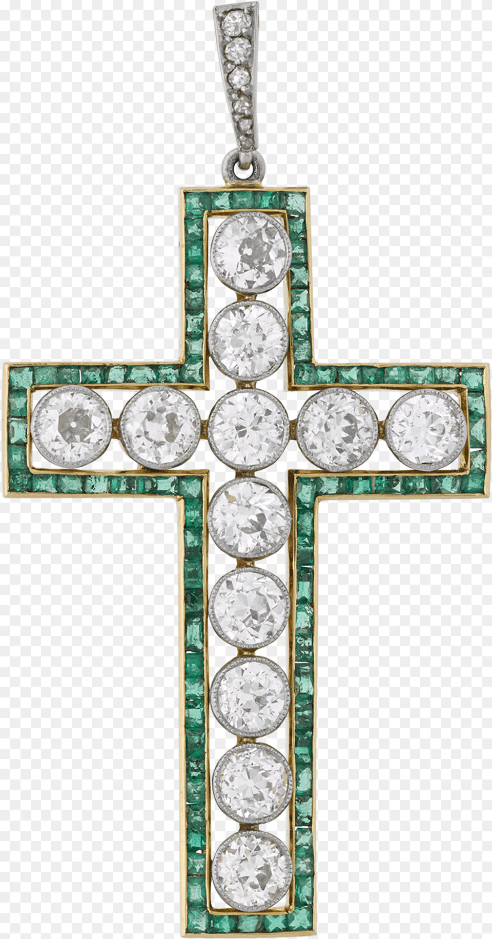 Diamond And Emerald Cross Pendant, Symbol, Accessories Png
