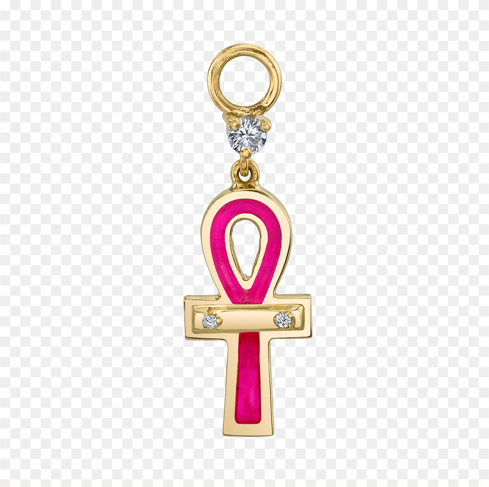 Diamond And Pink Enamel Ankh Hoop Earring Charm Keychain, Accessories, Cross, Symbol, Jewelry Free Transparent Png