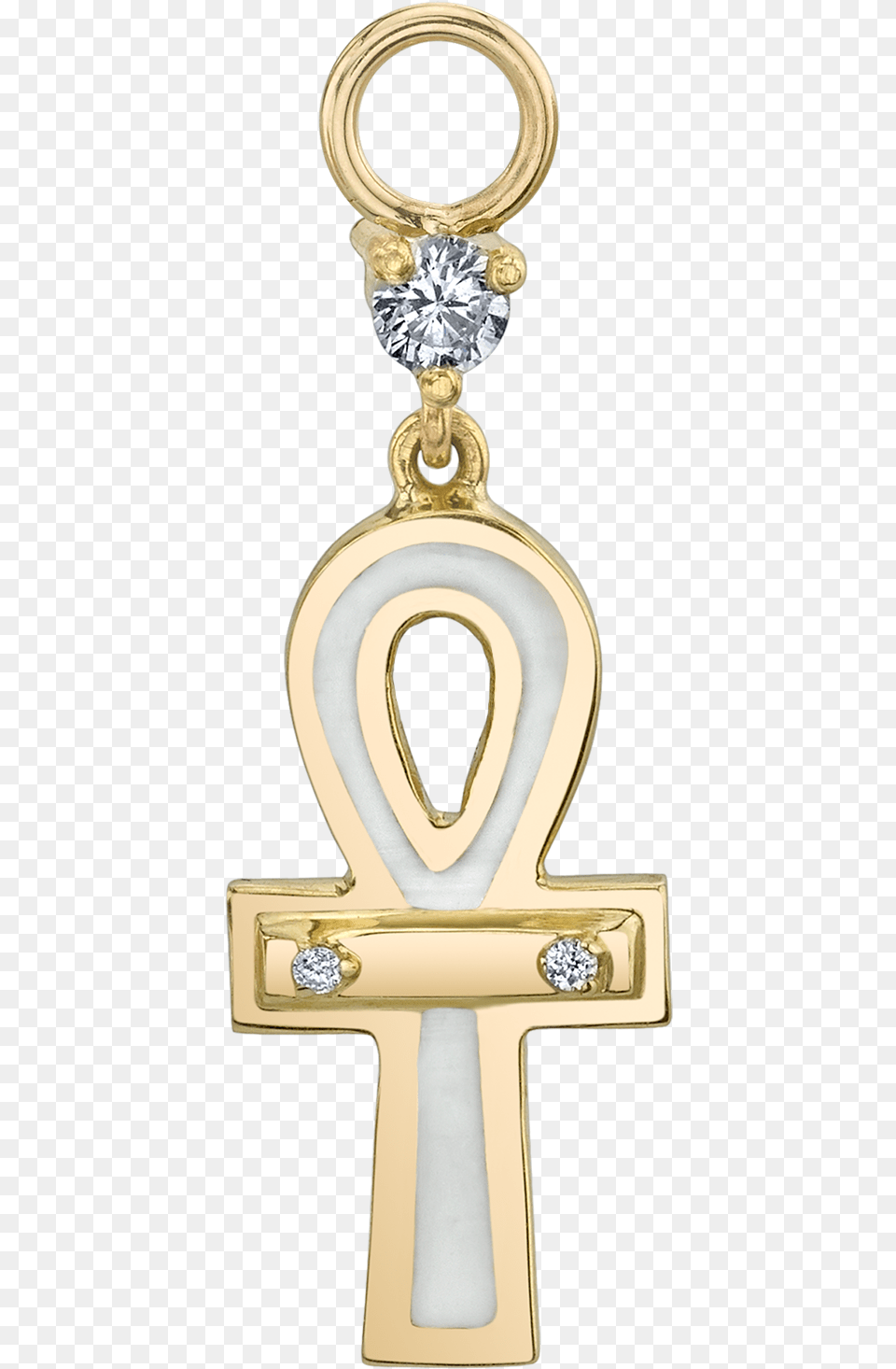 Diamond And White Enamel Ankh Hoop Earring Charm Keychain, Accessories, Jewelry, Locket, Pendant Free Png