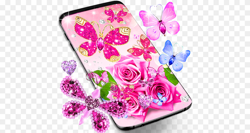 Diamond Butterfly Pink Live Wallpaper Apps On Google Play Diamond Pink Butterfly Live, Art, Floral Design, Pattern, Graphics Free Png