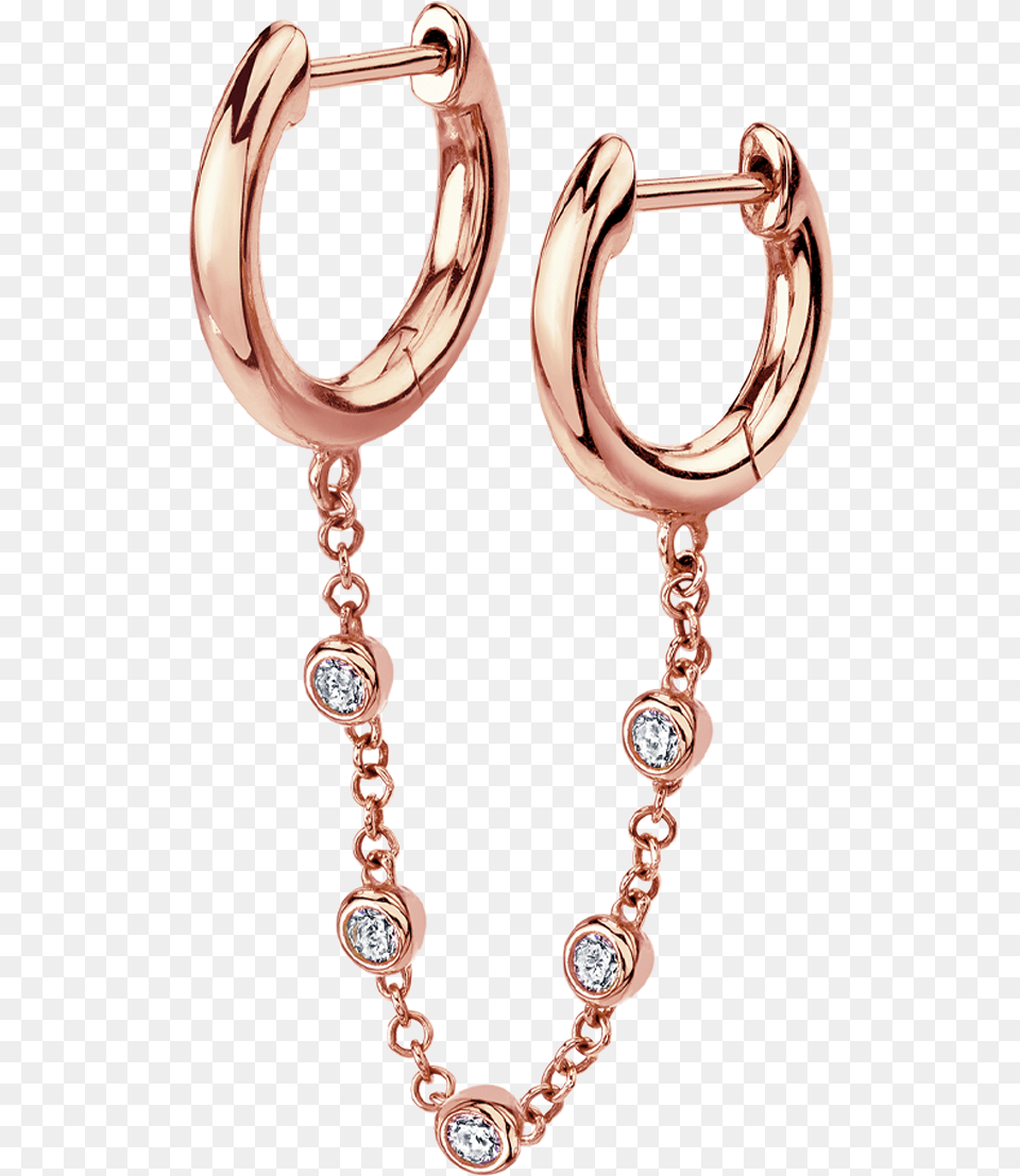 Diamond Chain Connected Slim Hoops Earring, Accessories, Jewelry, Necklace, Gemstone Free Transparent Png