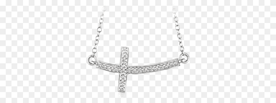 Diamond Cross Necklace Set In Sterling Silver Sideways Cross Pendant, Accessories, Jewelry, Symbol, Gemstone Free Transparent Png