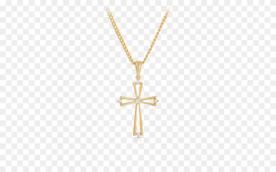 Diamond Cross Pendant Set In Yellow Gold, Accessories, Symbol, Jewelry, Necklace Free Png Download