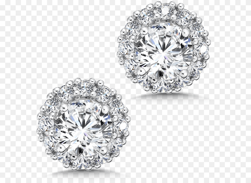 Diamond Halo Studs In14k White Gold With Platinum Post, Accessories, Earring, Gemstone, Jewelry Png