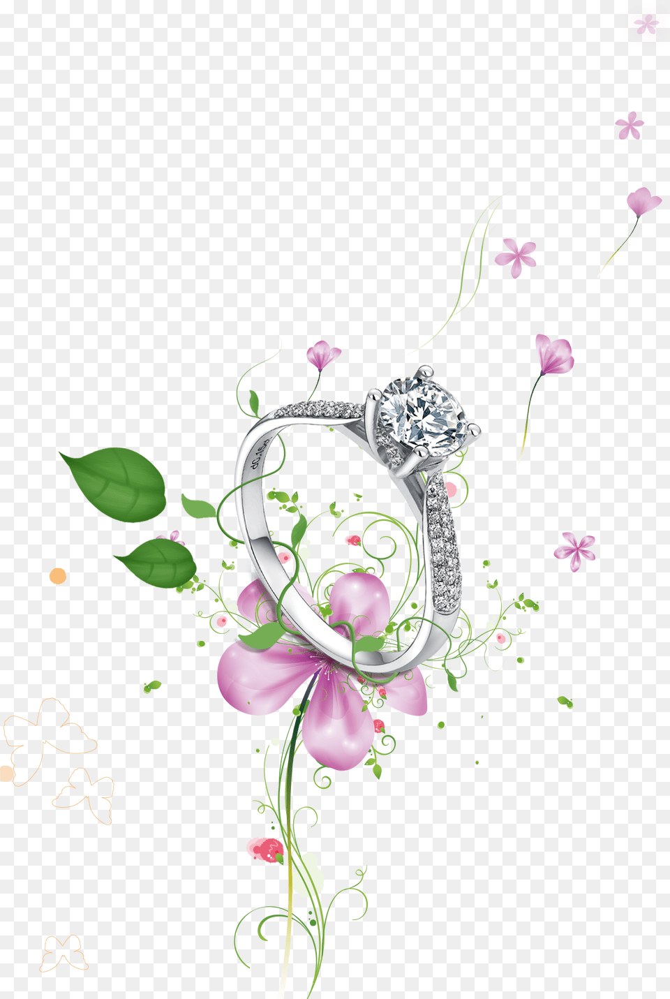 Diamond Love In Wedding Falling Ring Clipart Wedding Flower Falling, Accessories, Jewelry, Gemstone, Floral Design Png Image