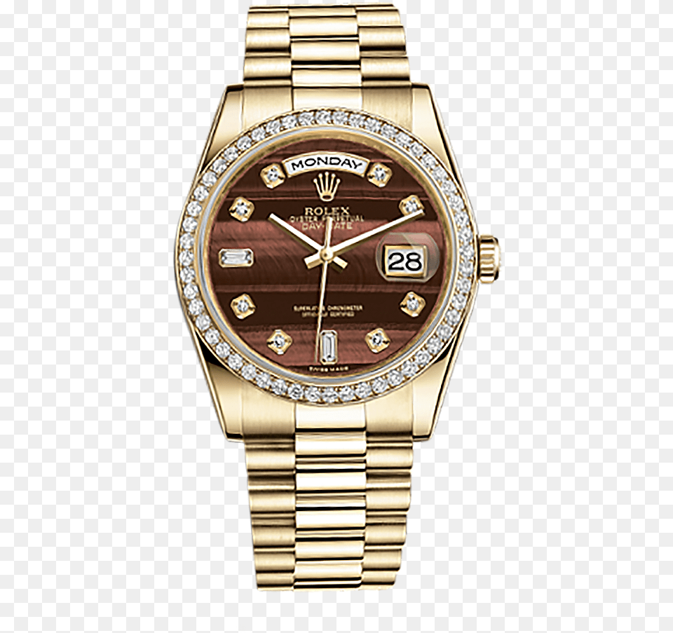 Diamond Rolex Banner Rolex Day Date Gold Brown Dial, Arm, Body Part, Person, Wristwatch Free Transparent Png