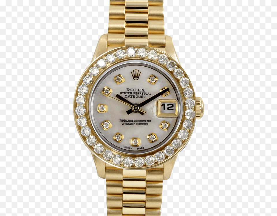 Diamond Rolex Rolex President Pre Owned Rolex Ladies Yellow Gold, Arm, Body Part, Person, Wristwatch Free Png