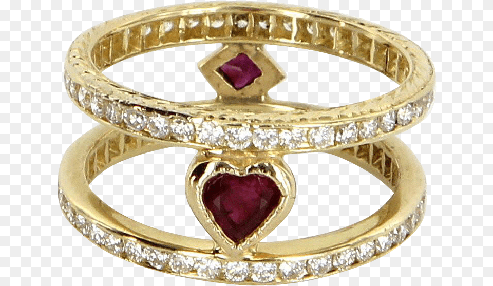 Diamond Ruby Heart Sz 6 Double Band Ring Vintage 14 Diamond, Accessories, Gold, Jewelry, Ornament Png Image