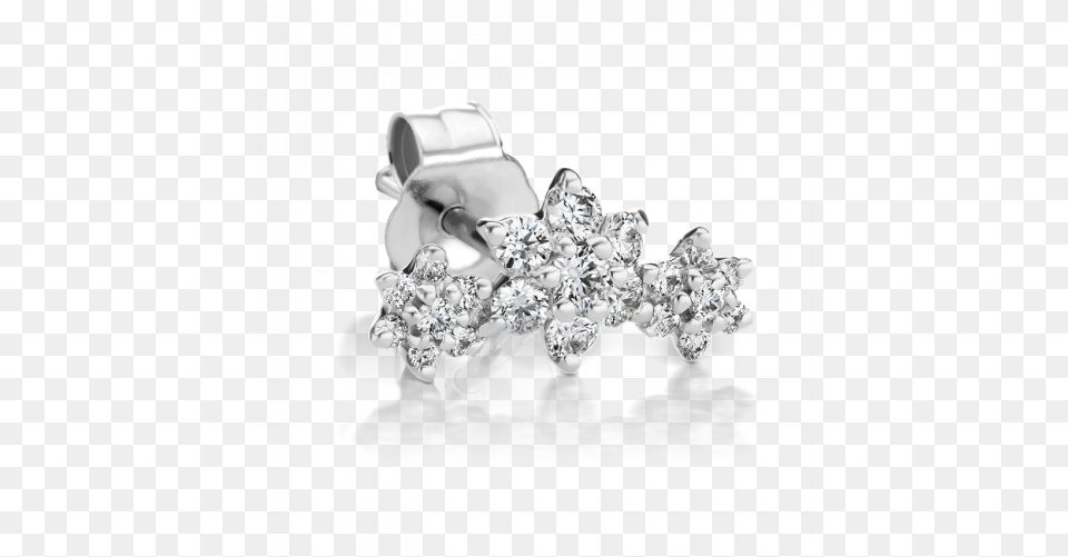 Diamond Three Flower Garland Earstud Earring, Accessories, Jewelry, Gemstone, Silver Free Png