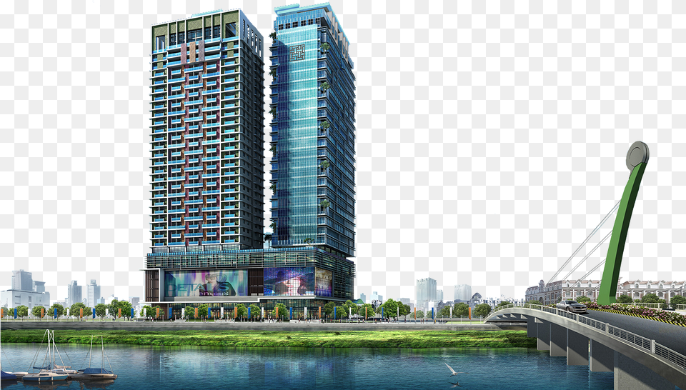Diamond Twin Tower Diamond Twin Tower Phnom Penh, Waterfront, Water, Urban, Office Building Free Png Download