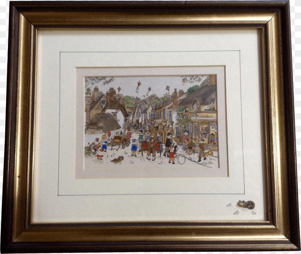 Diane Elson Folk Art Watercolor Painting Of A Busy Painting, Person, Photo Frame, Clothing, Footwear Free Png Download
