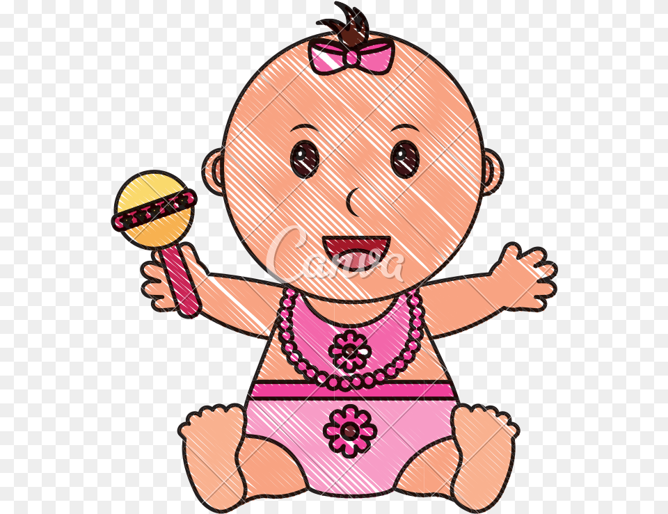 Diaper Baby Girl Clipart Download Baby Girl Cartoon Outline, Person, Toy Png Image