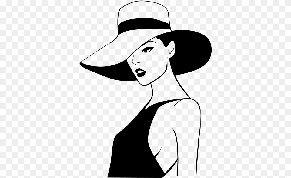 Dibujo Blanco Y Negro Silueta De Mujer Con Sombrero, Clothing, Hat, Sun Hat, Face Free Transparent Png