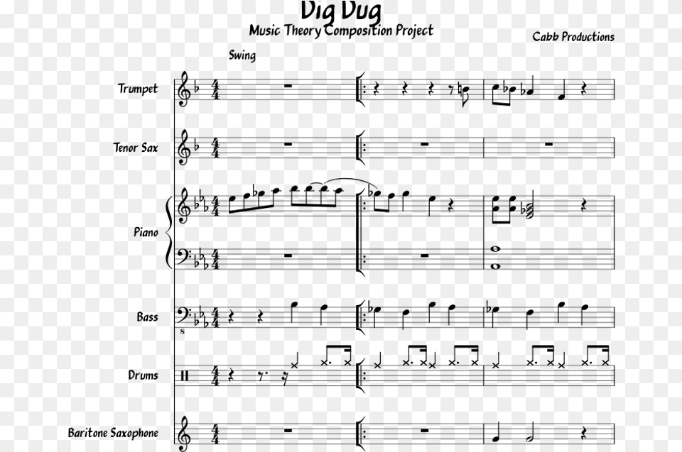Dig Dug Sheet Music For Piano Trumpet Alto Saxophone Sheet Music, Gray Free Transparent Png