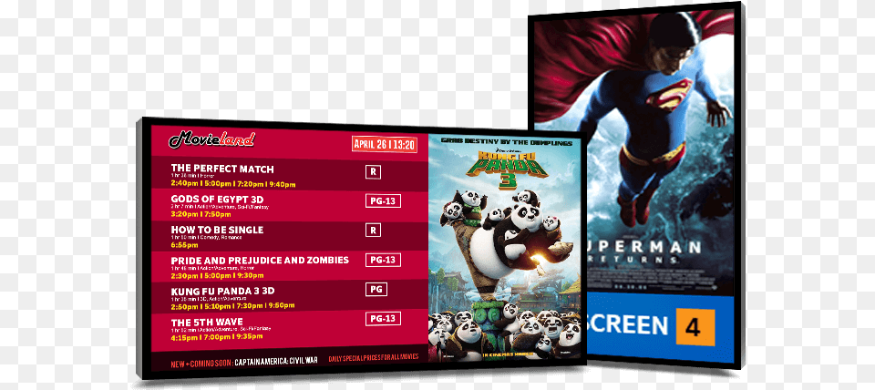 Digital Box Office Display Solution For Movie Theater Box Office Digital Signage, Advertisement, Person, Poster, Head Png