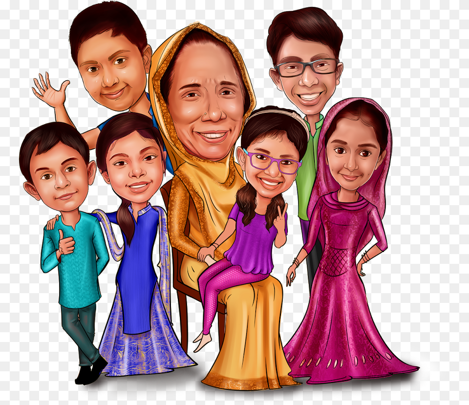 Digital Caricature Caricature Gifts Family Caricature, Woman, Adult, Female, Person Free Transparent Png