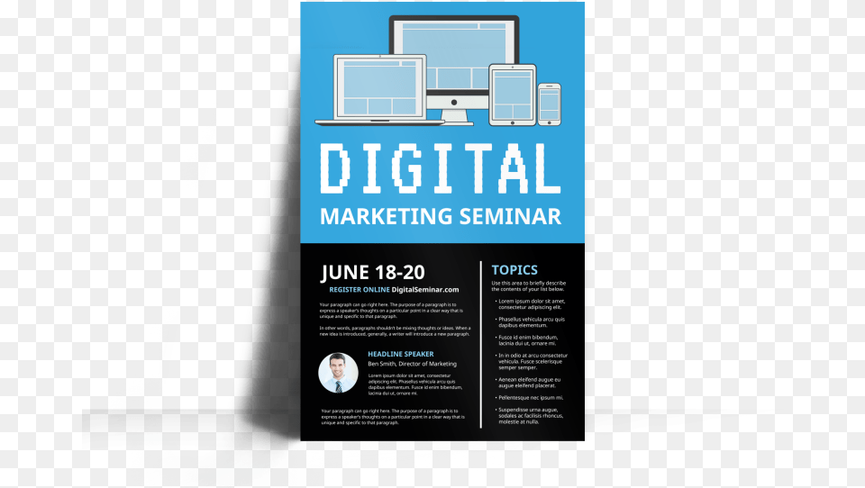 Digital Marketing Seminar Poster Template Preview Digital Marketing Seminar Poster, Advertisement, Person, Face, Head Png Image