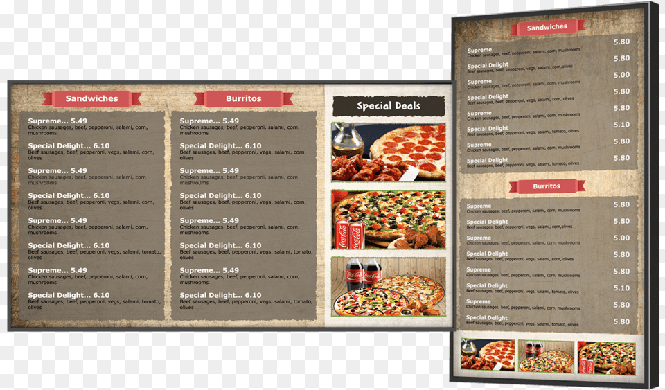 Digital Menu Board, Text, Food, Pizza Png