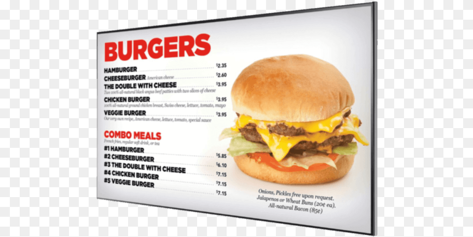 Digital Menu Board Burger Digital Menu Board, Food, Text Free Png