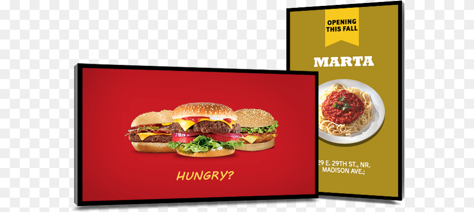 Digital Signage Fast Food, Advertisement, Burger, Poster, Text Png